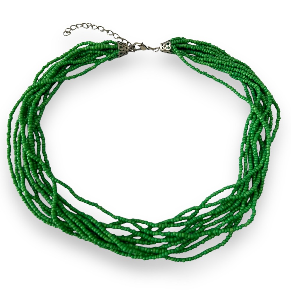 Beaded Necklace Green Seed‎ Bead Multi Strand Choker Costume Jewelry